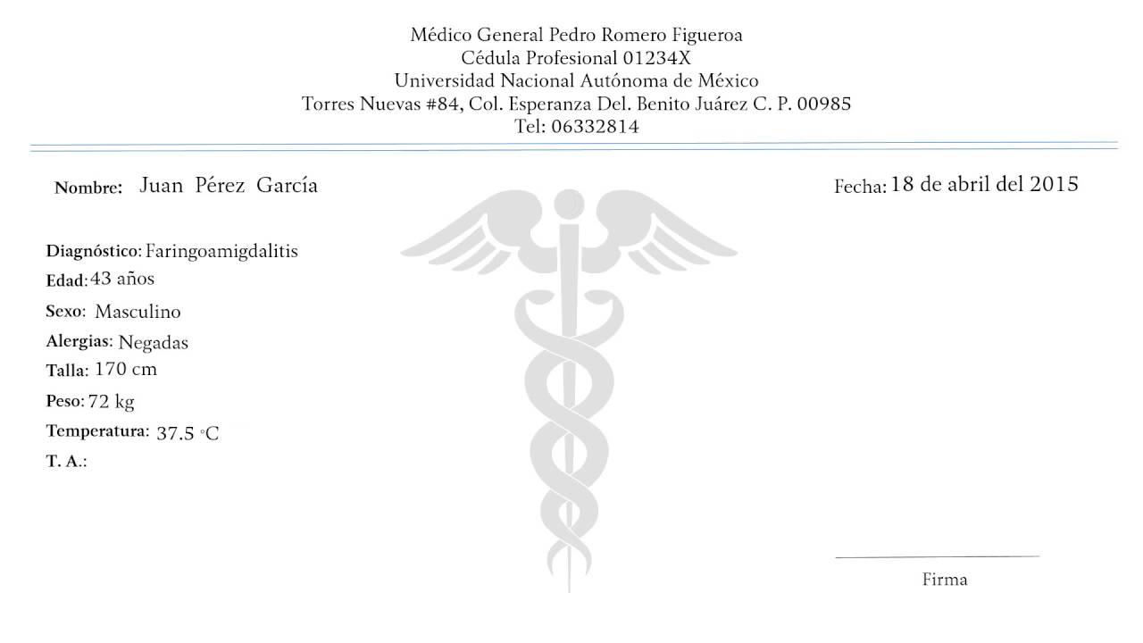 modelo de receta médica privada en papel